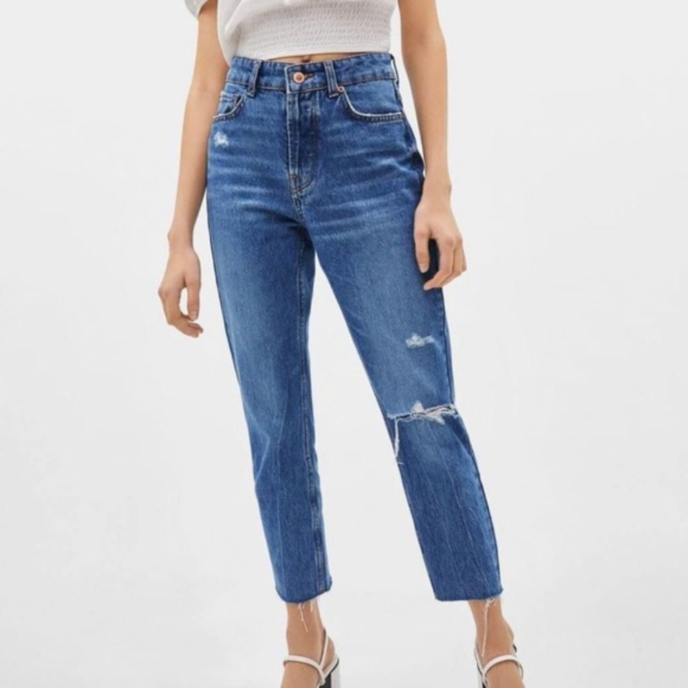 Bershka Jeans High Waisted Straight Crop Button Fly